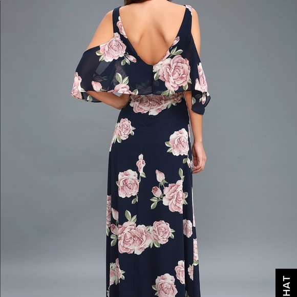 NWOT:The Very Thought of You Navy Blue Floral Maxi - Picture 3 of 7